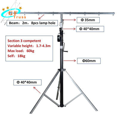 Altura ajustable de iluminación portátil del soporte los 4.3m de la manivela del braguero del trípode